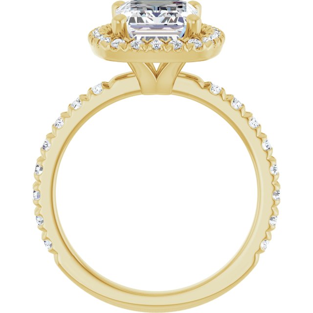 KRISTIANA Halo Emerald Engagement Ring with Shoulder Diamonds - 18K Yellow Gold - View 2