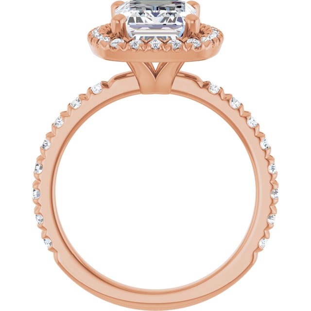 KRISTIANA Halo Emerald Engagement Ring with Shoulder Diamonds - 18K Rose Gold - View 2