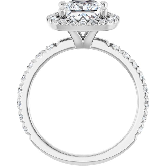 KRISTIANA Halo Square Engagement Ring with Shoulder Diamonds - Platinum - View 2