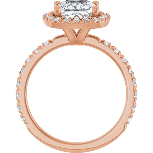 KRISTIANA Halo Square Engagement Ring with Shoulder Diamonds - 18K Rose Gold - View 2