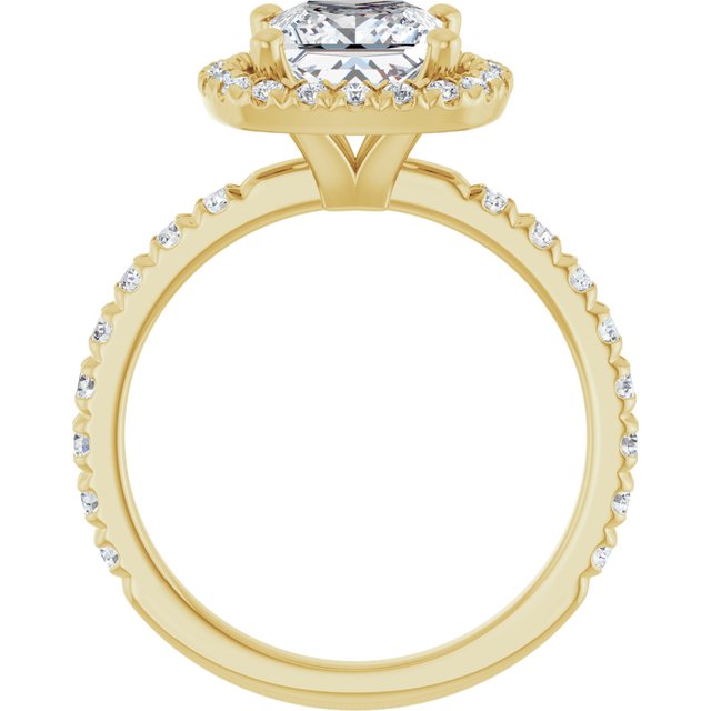 KRISTIANA Halo Square Engagement Ring with Shoulder Diamonds - 18K Yellow Gold - View 2