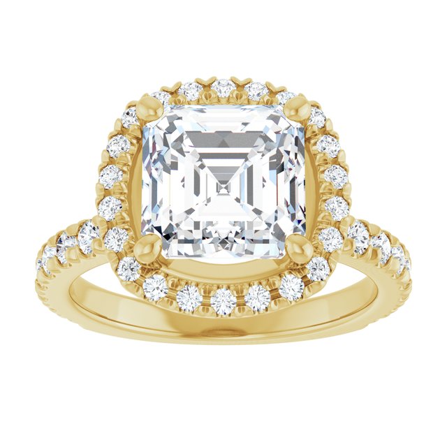 KRISTIANA Halo Asscher Engagement Ring with Shoulder Diamonds - 18K Yellow Gold - View 3