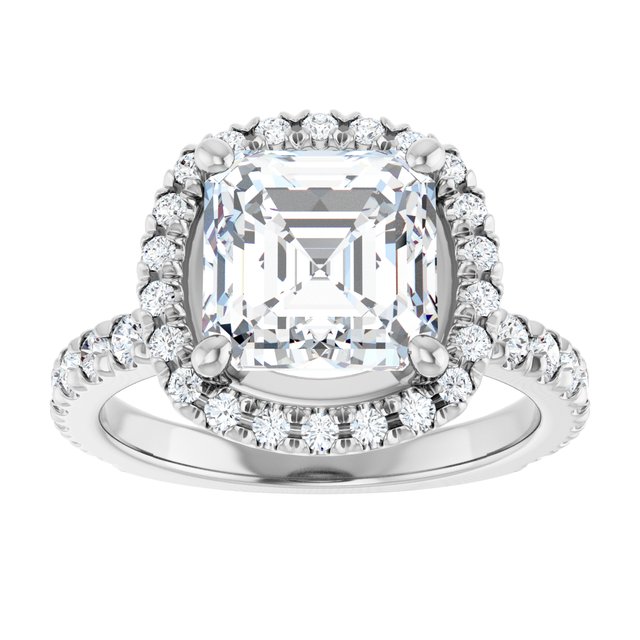 KRISTIANA Halo Asscher Engagement Ring with Shoulder Diamonds - Platinum - View 3
