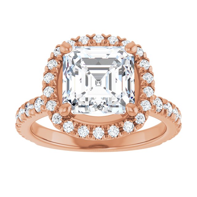 KRISTIANA Halo Asscher Engagement Ring with Shoulder Diamonds - 18K Rose Gold - View 3