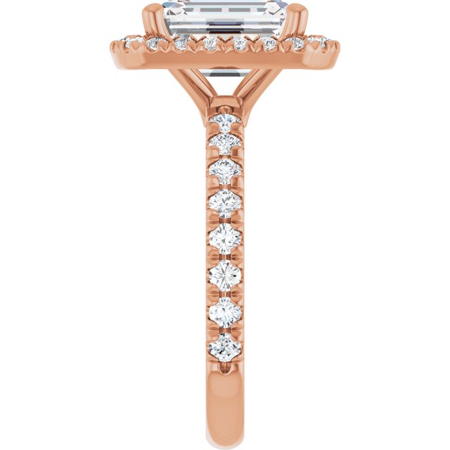 KRISTIANA Halo Emerald Engagement Ring with Shoulder Diamonds - 18K Rose Gold - View 4