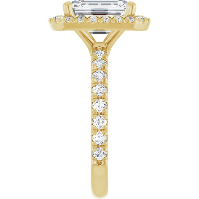 KRISTIANA Halo Emerald Engagement Ring with Shoulder Diamonds - 18K Yellow Gold - View 4
