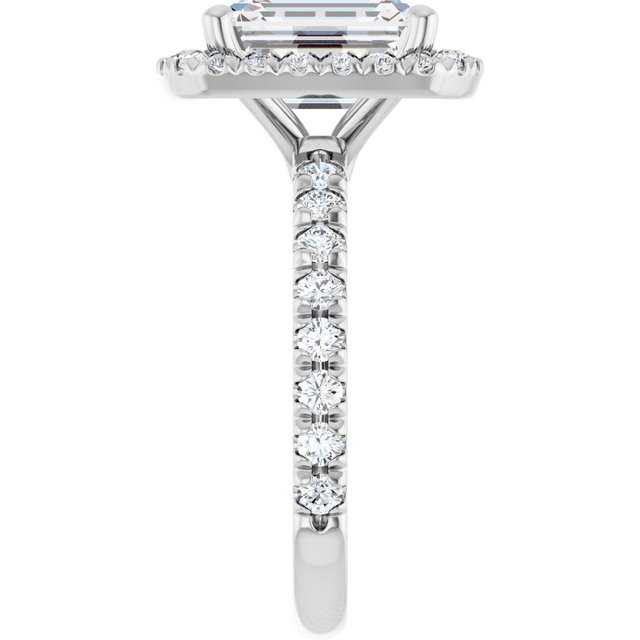 KRISTIANA Halo Emerald Engagement Ring with Shoulder Diamonds - Platinum - View 4