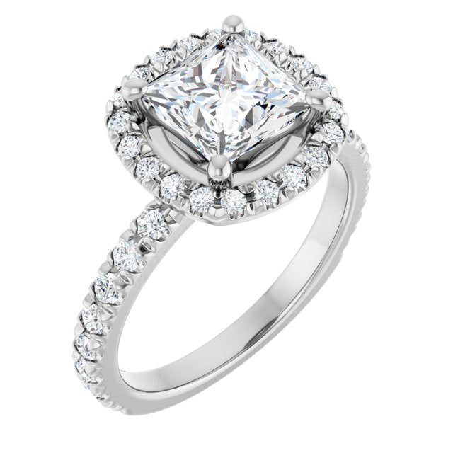 KRISTIANA Halo Square Engagement Ring with Shoulder Diamonds - Platinum - View 1