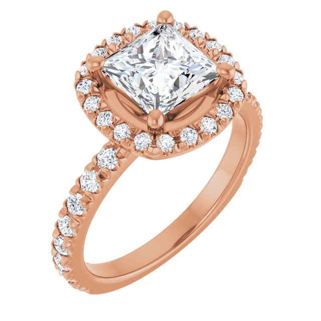 KRISTIANA Halo Square Engagement Ring with Shoulder Diamonds - 18K Rose Gold - View 1