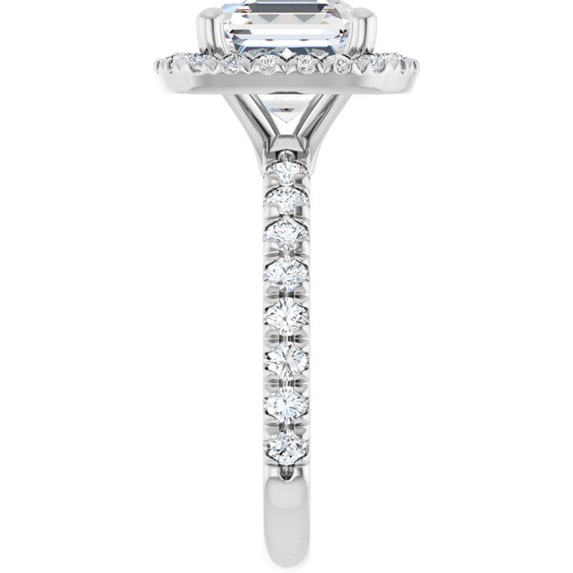 KRISTIANA Halo Asscher Engagement Ring with Shoulder Diamonds - Platinum - View 4