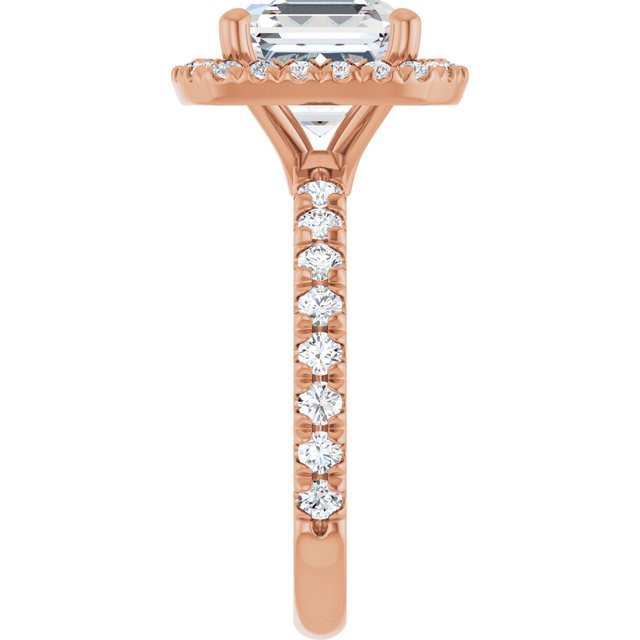 KRISTIANA Halo Asscher Engagement Ring with Shoulder Diamonds - 18K Rose Gold - View 4