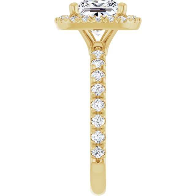 KRISTIANA Halo Square Engagement Ring with Shoulder Diamonds - 18K Yellow Gold - View 4