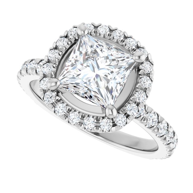 KRISTIANA Halo Square Engagement Ring with Shoulder Diamonds - Platinum - View 5