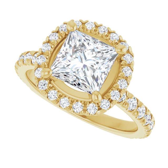 KRISTIANA Halo Square Engagement Ring with Shoulder Diamonds - 18K Yellow Gold - View 5