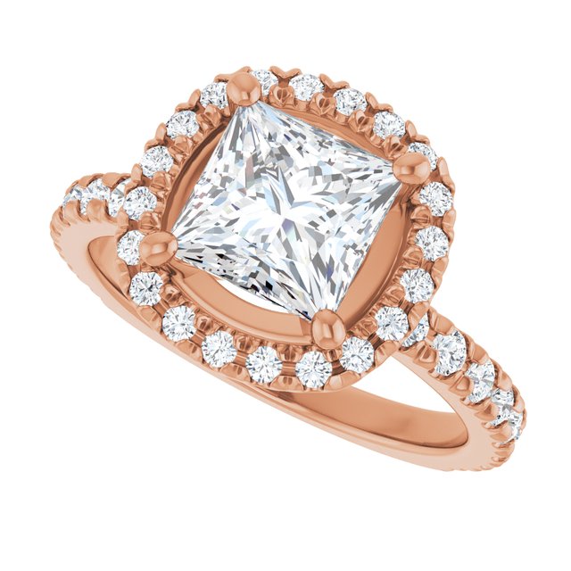 KRISTIANA Halo Square Engagement Ring with Shoulder Diamonds - 18K Rose Gold - View 5