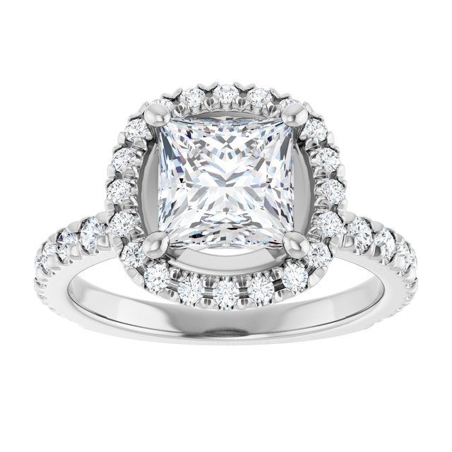 KRISTIANA Halo Square Engagement Ring with Shoulder Diamonds - Platinum - View 3