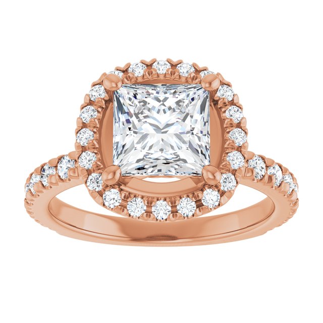 KRISTIANA Halo Square Engagement Ring with Shoulder Diamonds - 18K Rose Gold - View 3