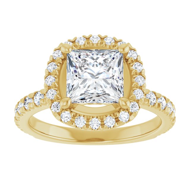 KRISTIANA Halo Square Engagement Ring with Shoulder Diamonds - 18K Yellow Gold - View 3