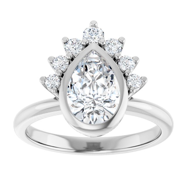 NATALIA Bezel Set Pear Engagement Ring with Half Halo Claw Set - Platinum - View 3