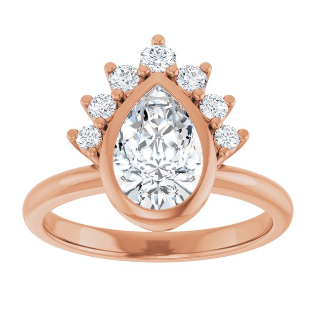 NATALIA Bezel Set Pear Engagement Ring with Half Halo Claw Set - 18K Rose Gold - View 3