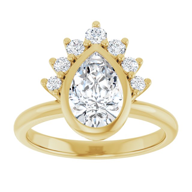 NATALIA Bezel Set Pear Engagement Ring with Half Halo Claw Set - 18K Yellow Gold - View 3