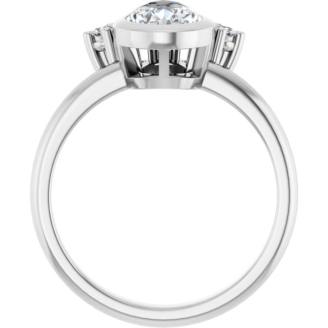 NATALIA Bezel Set Pear Engagement Ring with Half Halo Claw Set - Platinum - View 2