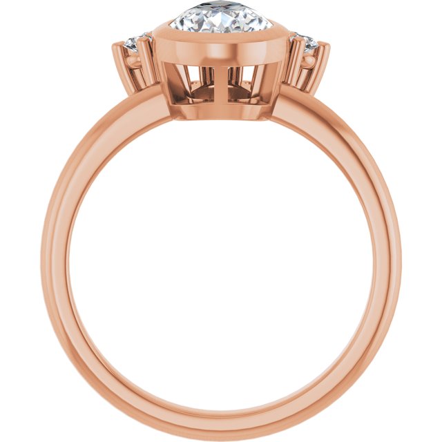 NATALIA Bezel Set Pear Engagement Ring with Half Halo Claw Set - 18K Rose Gold - View 2