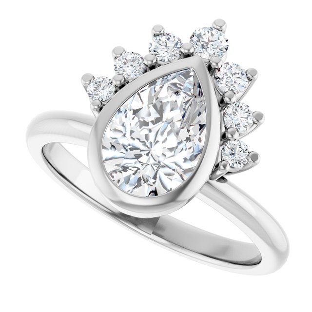 NATALIA Bezel Set Pear Engagement Ring with Half Halo Claw Set - Platinum - View 5
