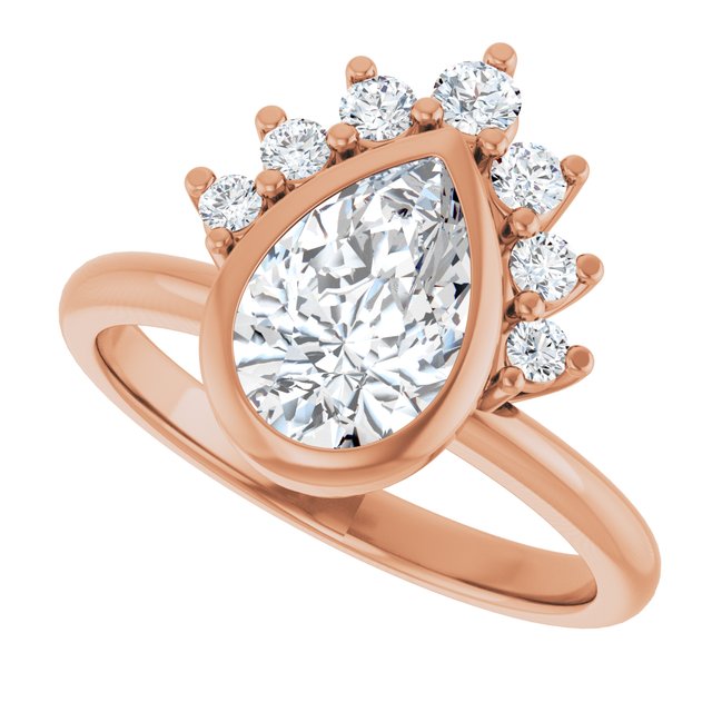 NATALIA Bezel Set Pear Engagement Ring with Half Halo Claw Set - 18K Rose Gold - View 5