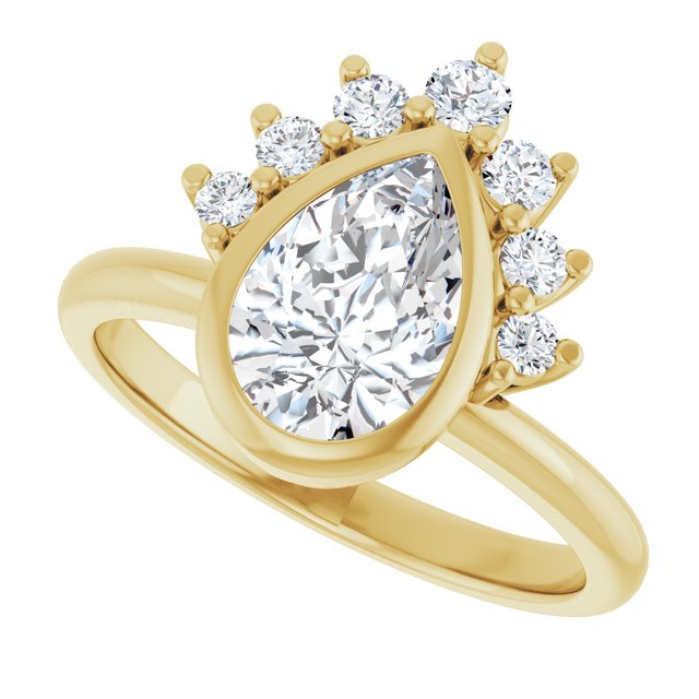 NATALIA Bezel Set Pear Engagement Ring with Half Halo Claw Set - 18K Yellow Gold - View 5