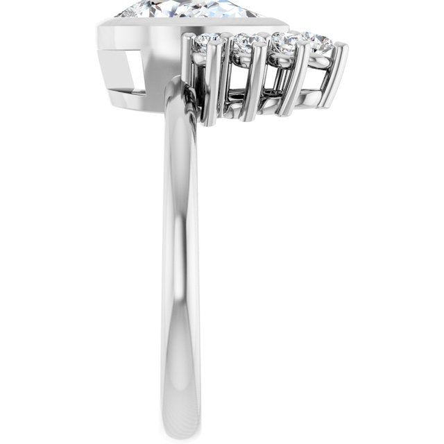 NATALIA Bezel Set Pear Engagement Ring with Half Halo Claw Set - Platinum - View 4