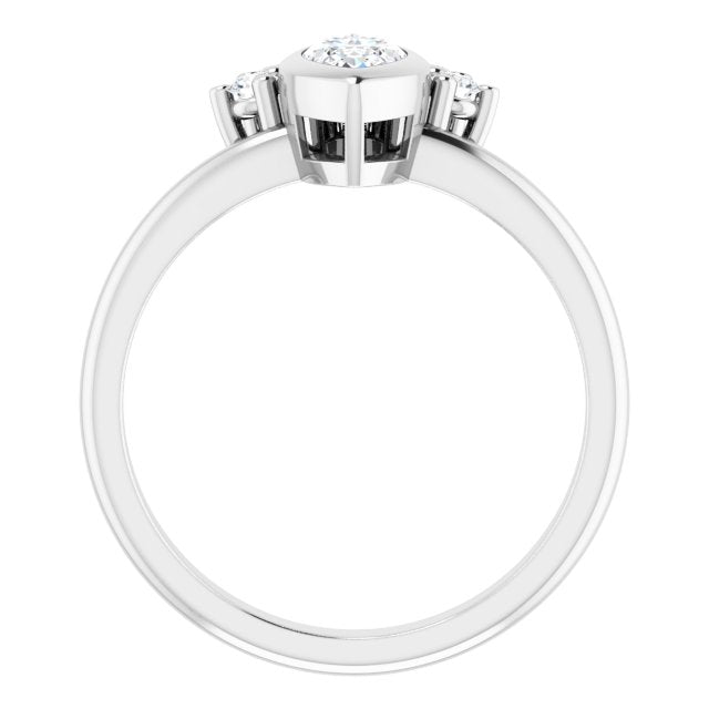 NATALIA Bezel Set Marquise Engagement Ring with Half Halo Claw Set - Platinum - View 2