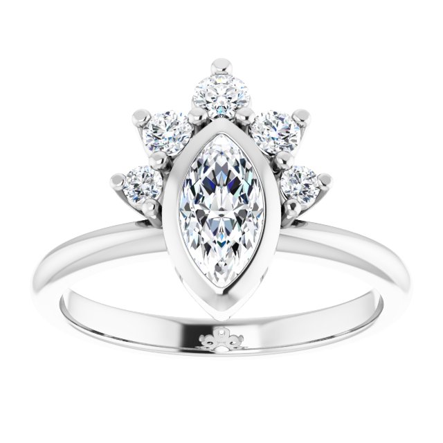 NATALIA Bezel Set Marquise Engagement Ring with Half Halo Claw Set - Platinum - View 3