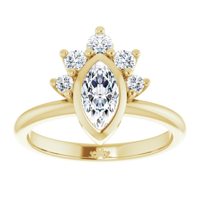 NATALIA Bezel Set Marquise Engagement Ring with Half Halo Claw Set - 18K Yellow Gold - View 3