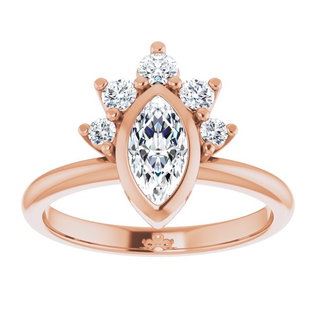 NATALIA Bezel Set Marquise Engagement Ring with Half Halo Claw Set - 18K Rose Gold - View 3