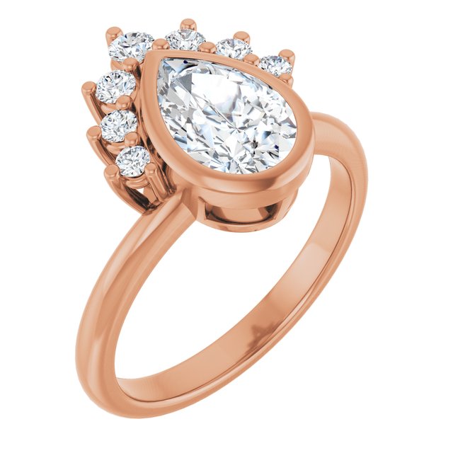 NATALIA Bezel Set Pear Engagement Ring with Half Halo Claw Set - 18K Rose Gold - View 1