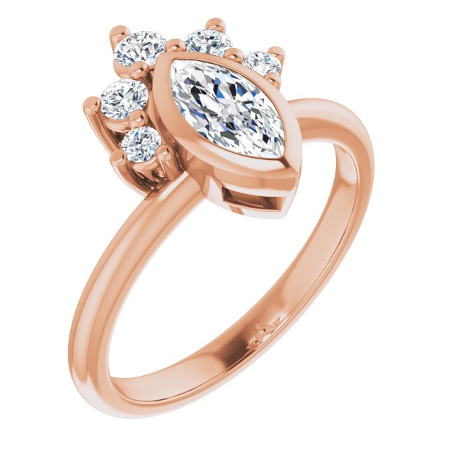 NATALIA Bezel Set Marquise Engagement Ring with Half Halo Claw Set - 18K Rose Gold - View 1