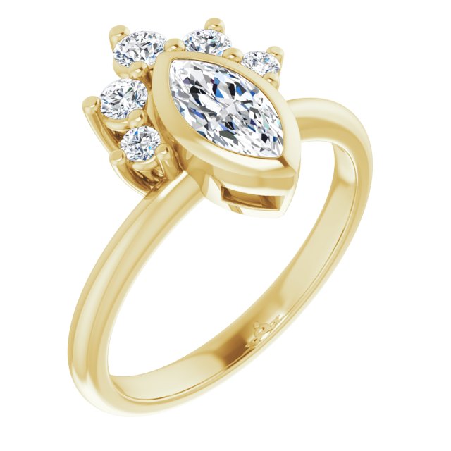 NATALIA Bezel Set Marquise Engagement Ring with Half Halo Claw Set - 18K Yellow Gold - View 1