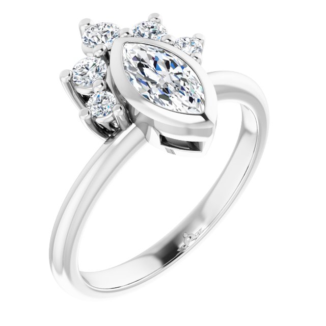 NATALIA Bezel Set Marquise Engagement Ring with Half Halo Claw Set - Platinum - View 1
