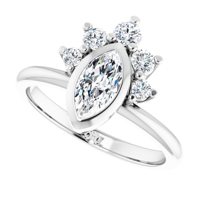 NATALIA Bezel Set Marquise Engagement Ring with Half Halo Claw Set - Platinum - View 5