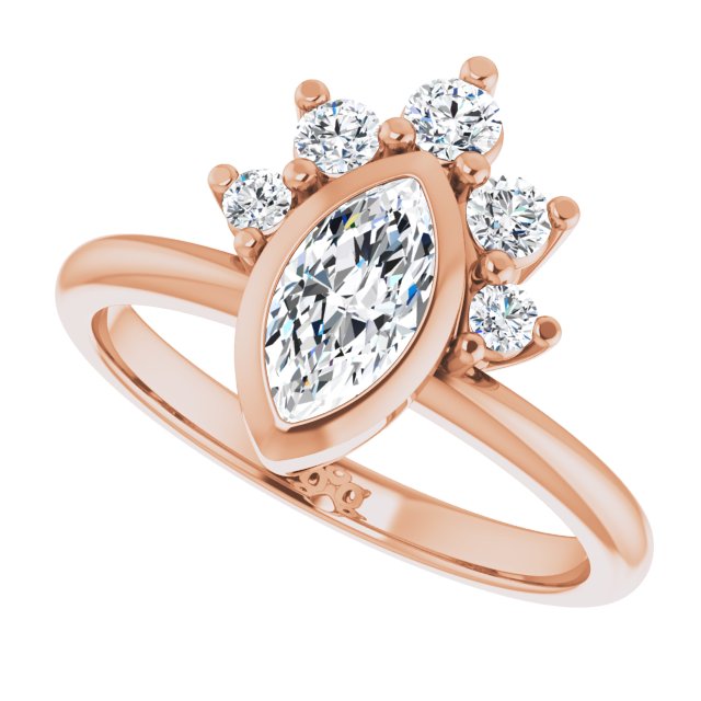 NATALIA Bezel Set Marquise Engagement Ring with Half Halo Claw Set - 18K Rose Gold - View 5