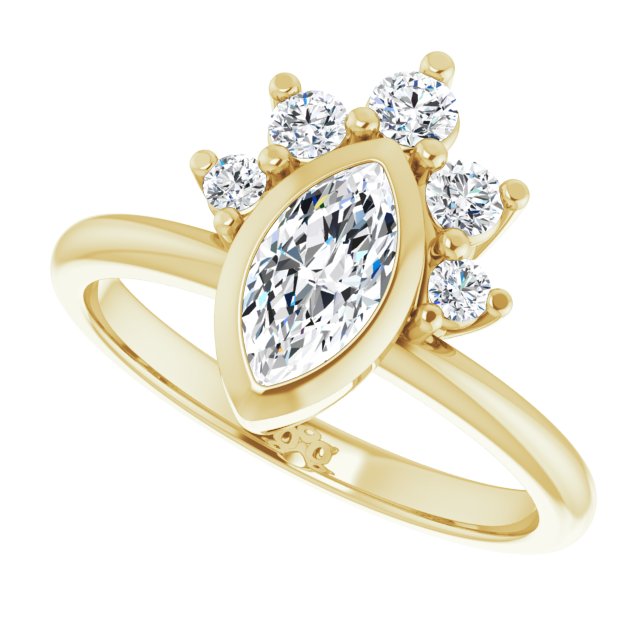 NATALIA Bezel Set Marquise Engagement Ring with Half Halo Claw Set - 18K Yellow Gold - View 5