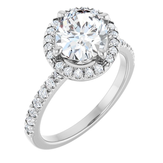 JORDAN Off-Centre Halo Oval Engagement Ring with Shoulder Diamonds - Platinum - View 1