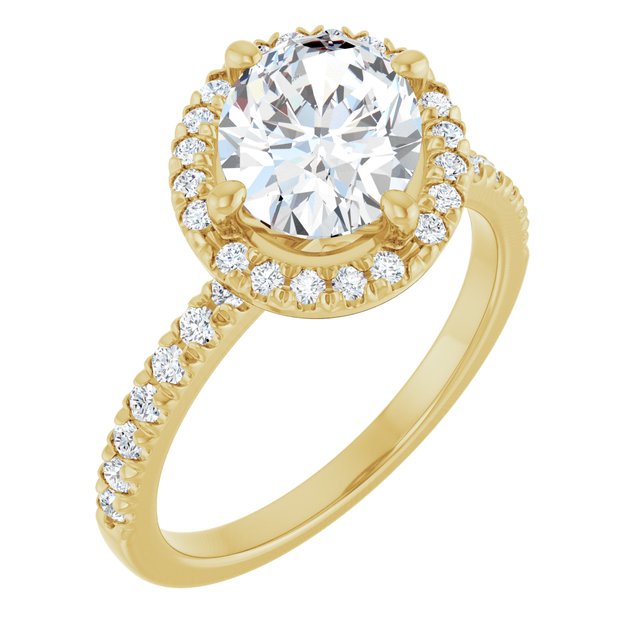 JORDAN Off-Centre Halo Oval Engagement Ring with Shoulder Diamonds - 18K Yellow Gold - View 1