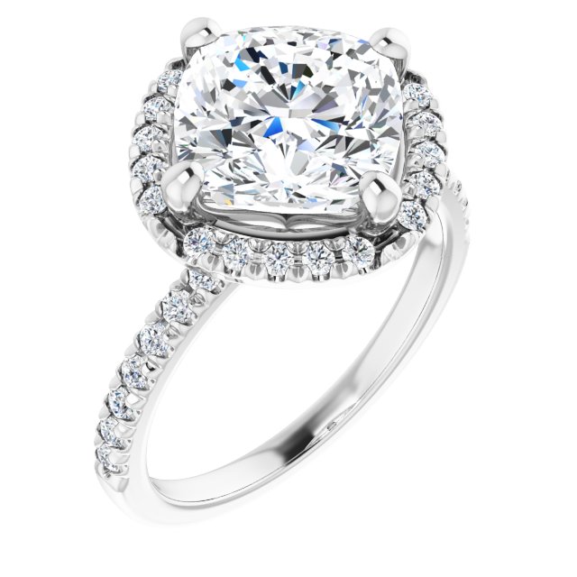 JORDAN Off-Centre Halo Cushion Engagement Ring with Shoulder Diamonds - Platinum - View 1