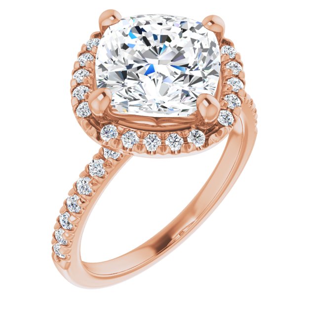 JORDAN Off-Centre Halo Cushion Engagement Ring with Shoulder Diamonds - 18K Rose Gold - View 1
