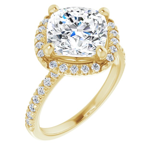 JORDAN Off-Centre Halo Cushion Engagement Ring with Shoulder Diamonds - 18K Yellow Gold - View 1
