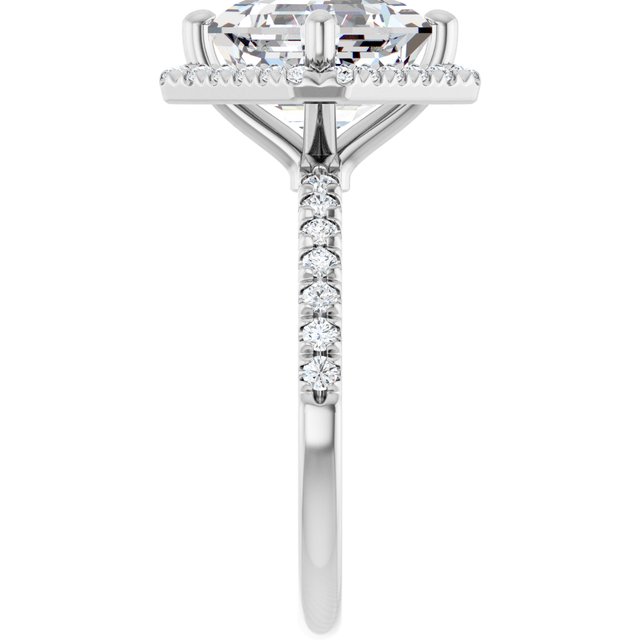 JORDAN Off-Centre Halo Asscher Engagement Ring with Shoulder Diamonds - Platinum - View 4