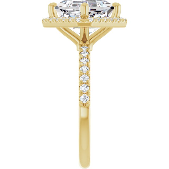 JORDAN Off-Centre Halo Asscher Engagement Ring with Shoulder Diamonds - 18K Yellow Gold - View 4
