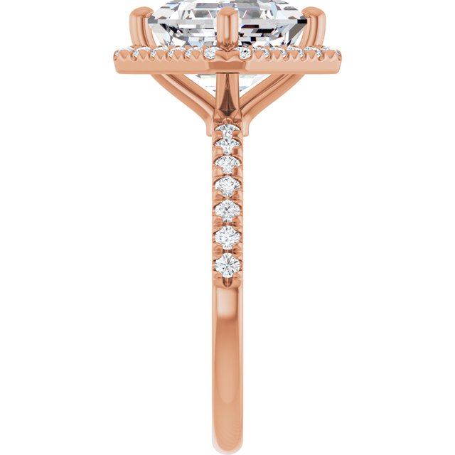 JORDAN Off-Centre Halo Asscher Engagement Ring with Shoulder Diamonds - 18K Rose Gold - View 4